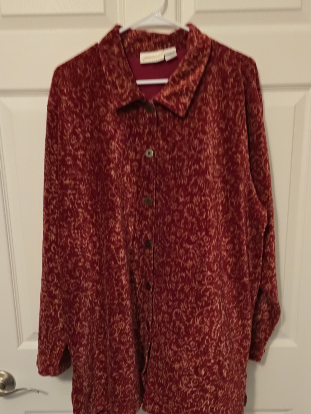 Womens Elizabeth Burgundy Scroll-Print Button-Down Shirt Y2K 1X Liz Claiborne
